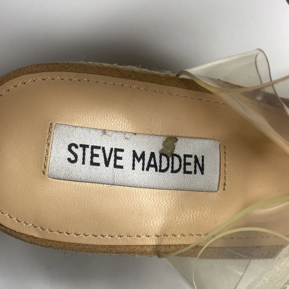 Steve Madden Womens Clear Strap Wedge Heels Open Toe Espadrille Sandals Size 10